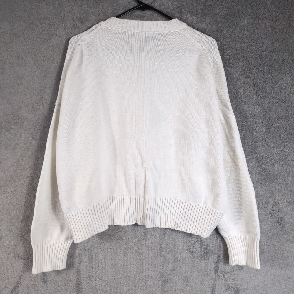 Quince Organic Cotton Shaker Stitch Crewneck Sweater Ivory White Medium - Picture 2 of 8